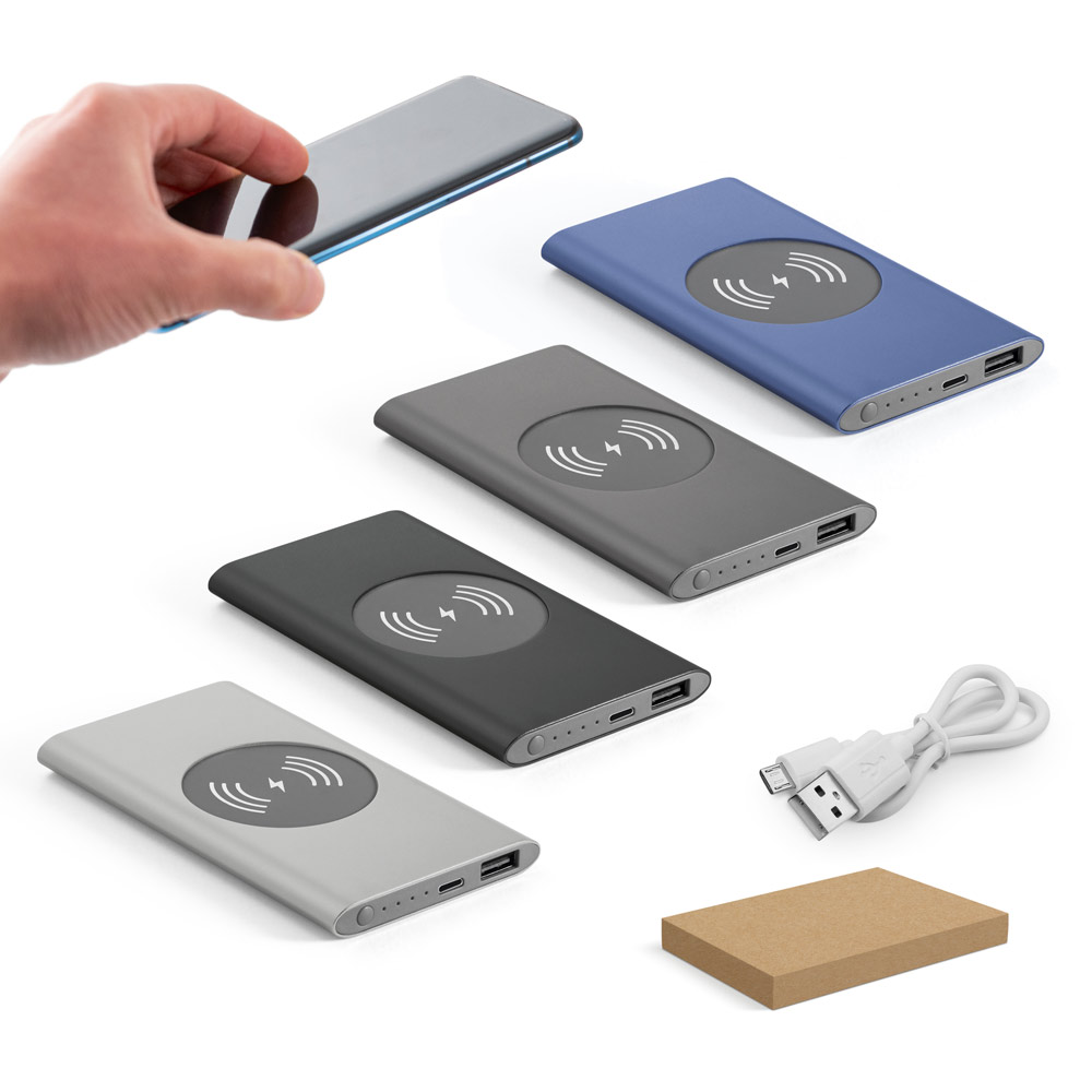 Bateria portátil com carregador por indução em alumínio 100% reciclado (4.000 mAh)