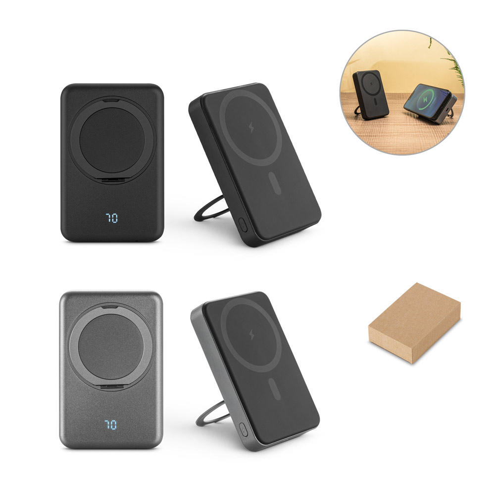 Bateria portátil magnética com carregador por indução super-rápido (10.000 mAh), em ABS 100% reciclado