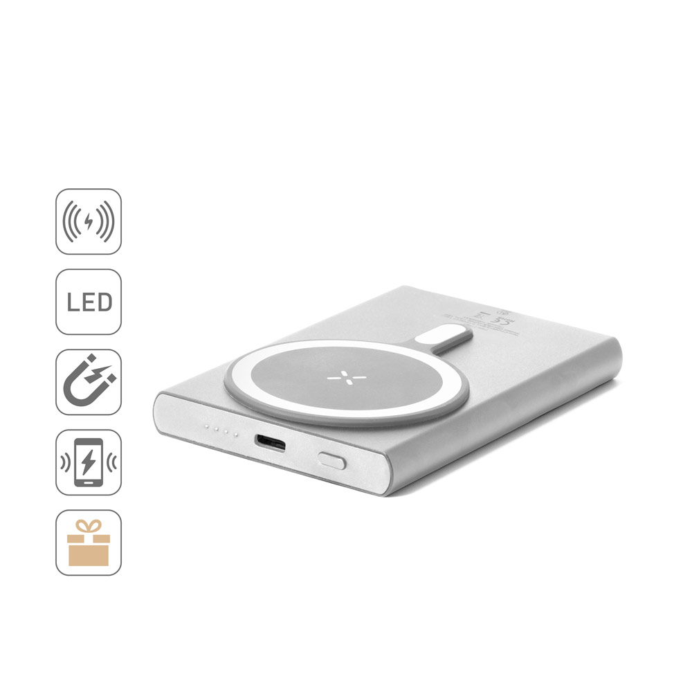 Bateria portátil magnética com carregamento super-rápido em alumínio reciclado e ABS reciclado (5.000 mAh)