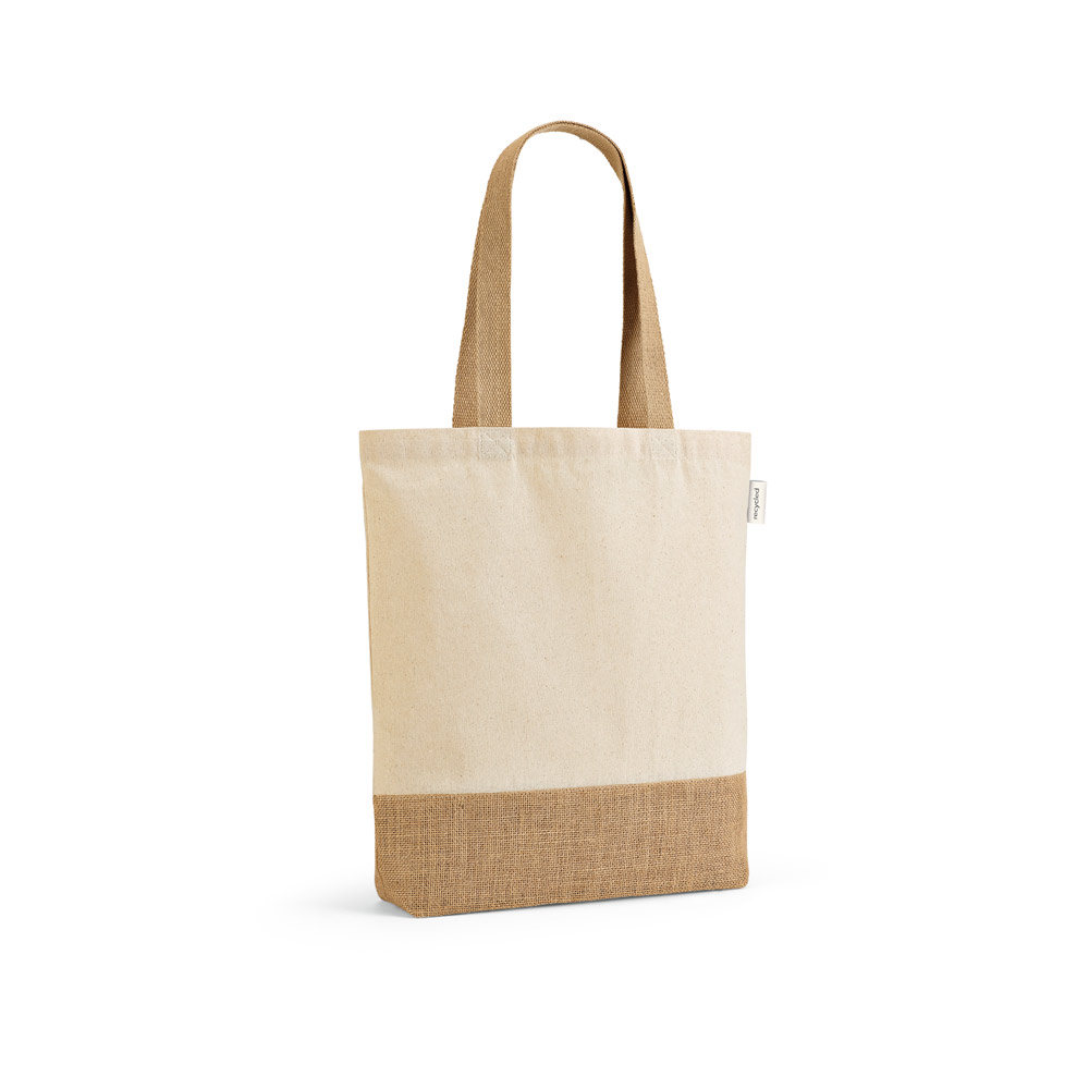 Sacola em 70% algodão reciclado e 30% poliéster reciclado (180 g/m²) com base em juta