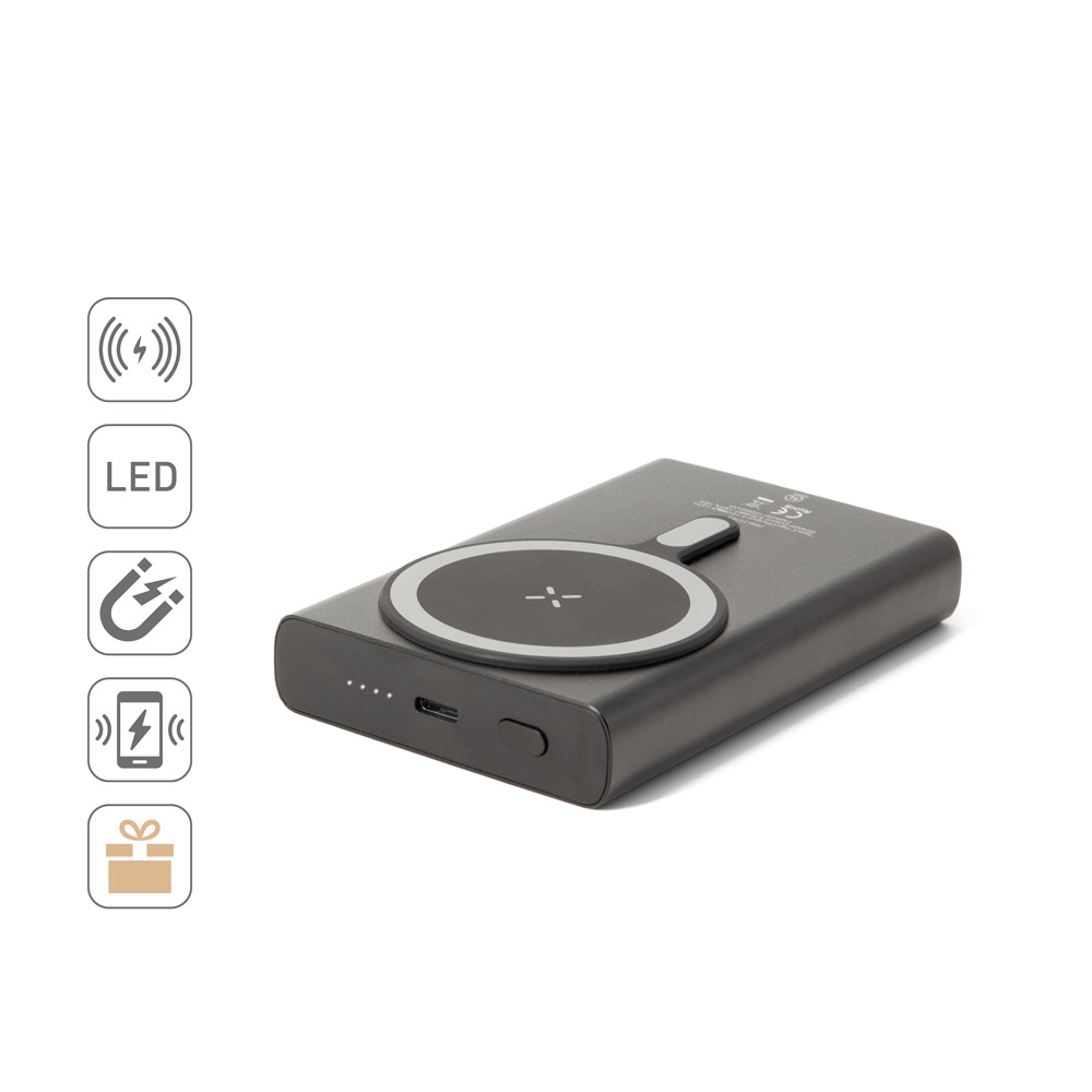 Bateria portátil magnética com carregamento super-rápido em alumínio reciclado e ABS reciclado (10.000 mAh)